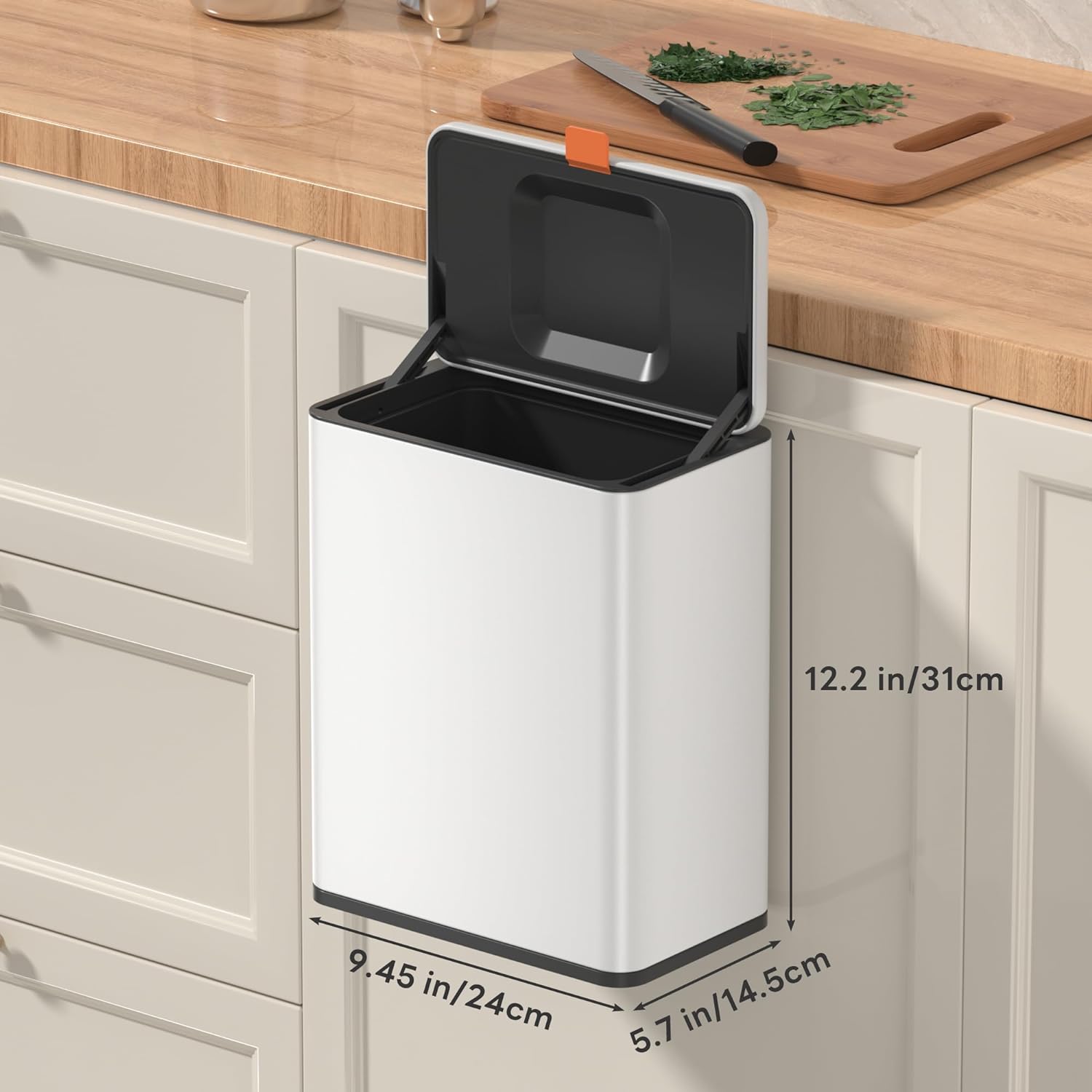 Mbillion Kitchen Compost Bin Hanging Trash Can with Lid 2.1 Gallon Stainless Steel Garbage Can for