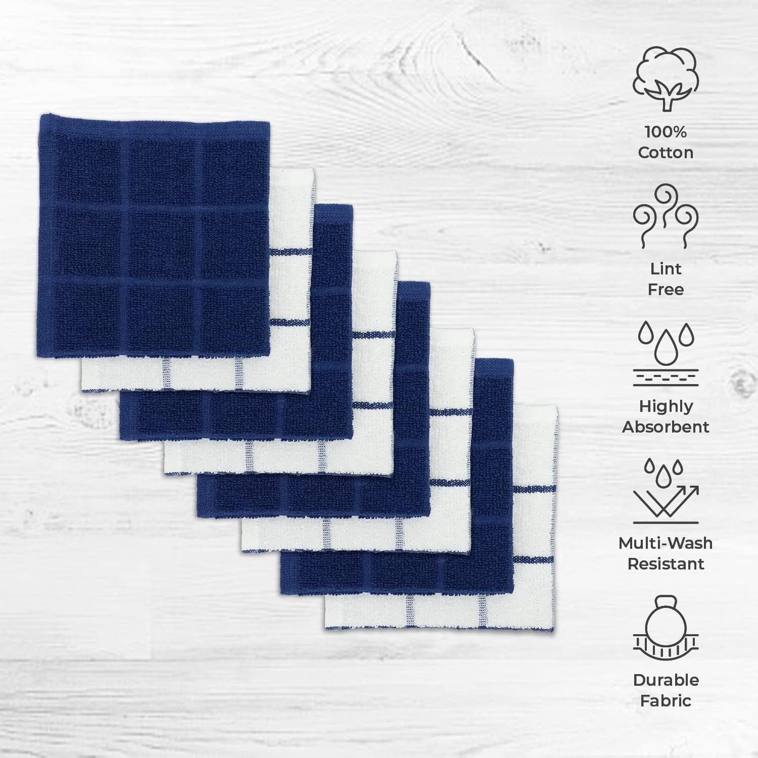 100% Cotton Terry Dish Cloth & Dish Towel, 6 Pack, Super Soft and Absorbent Kitchen Towels, Perfect