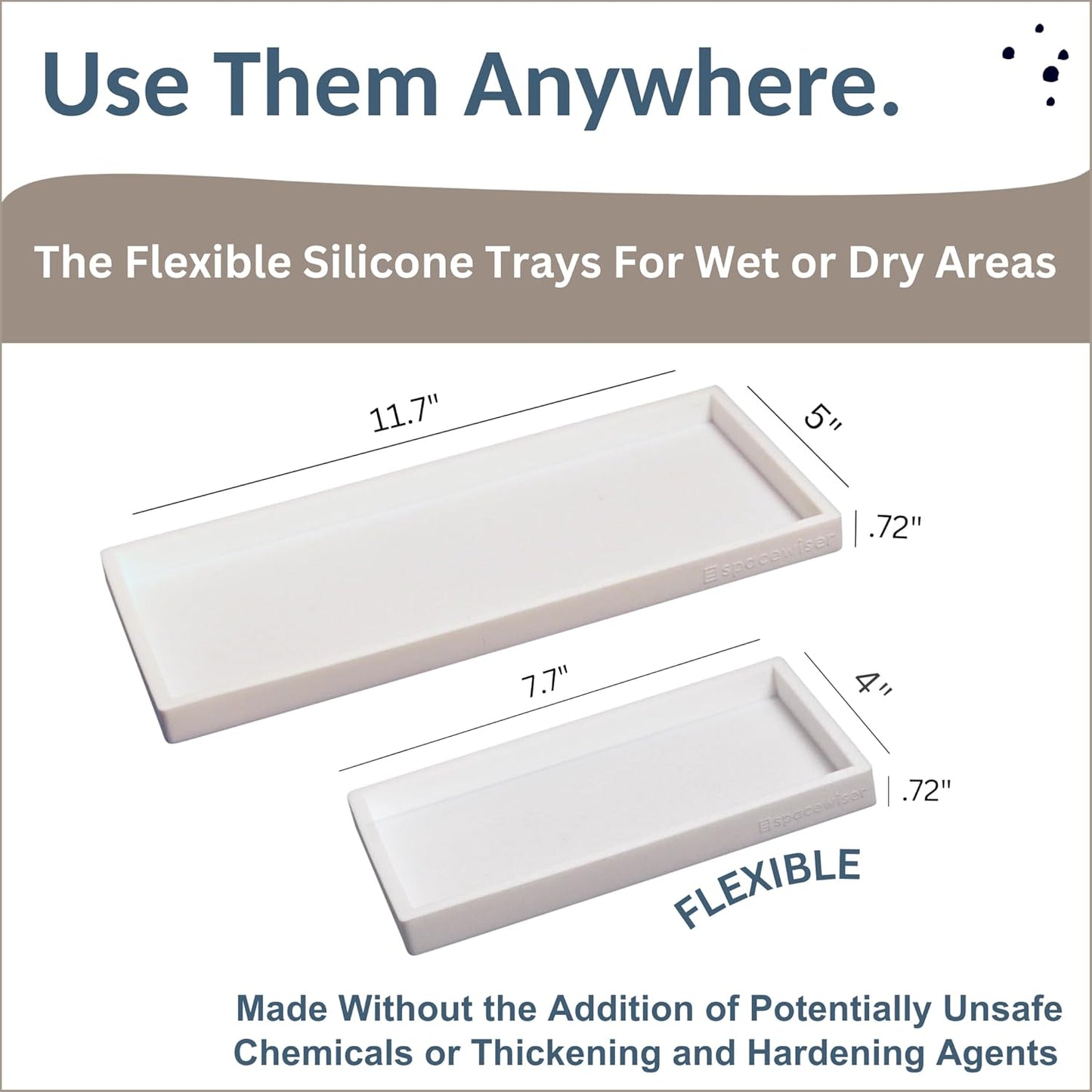 Countertop and Vanity Tray - 2 PC (11” and 7”) Shatterproof Silicone Kitchen and Bathroom Trays for