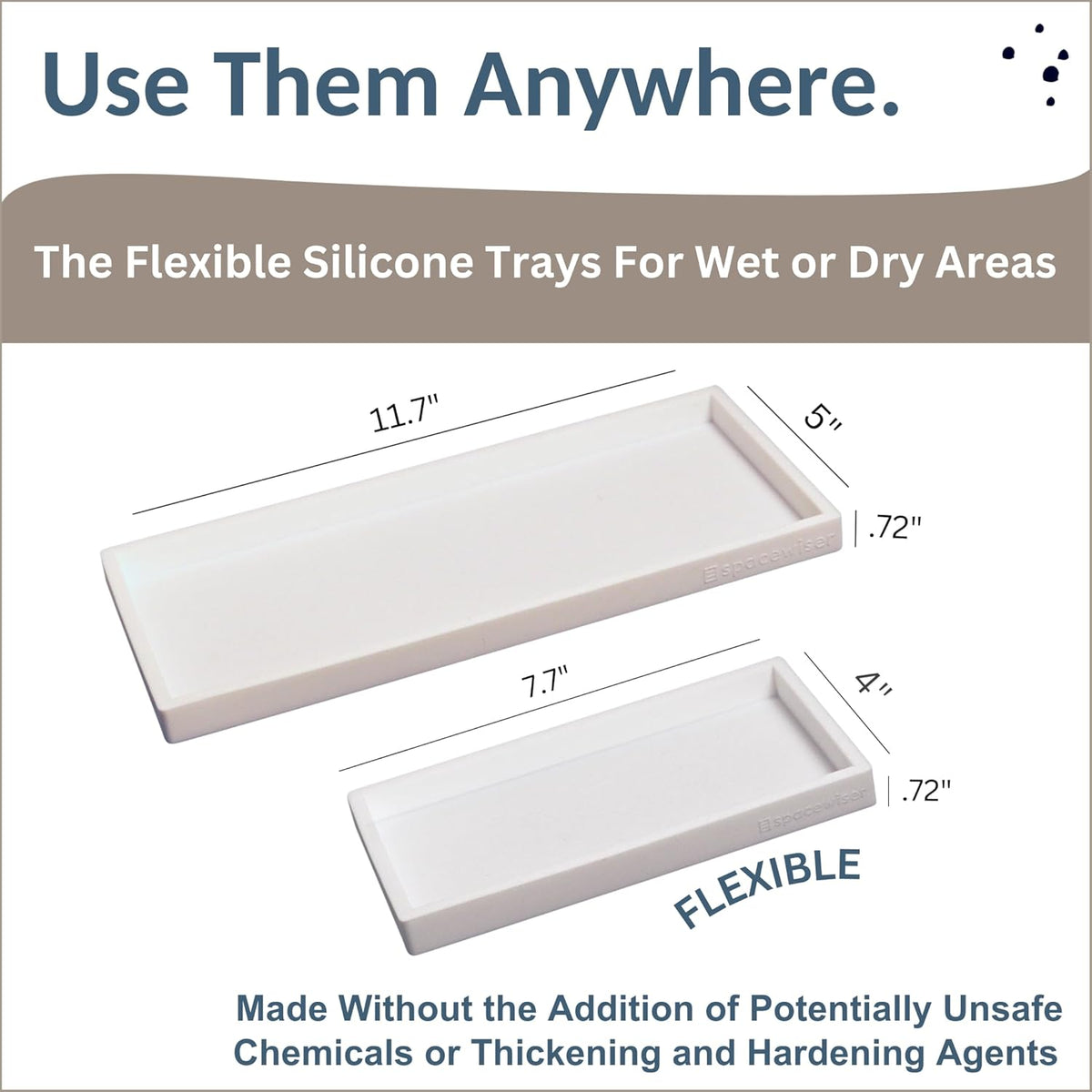 Countertop and Vanity Tray - 2 PC (11” and 7”) Shatterproof Silicone Kitchen and Bathroom Trays for