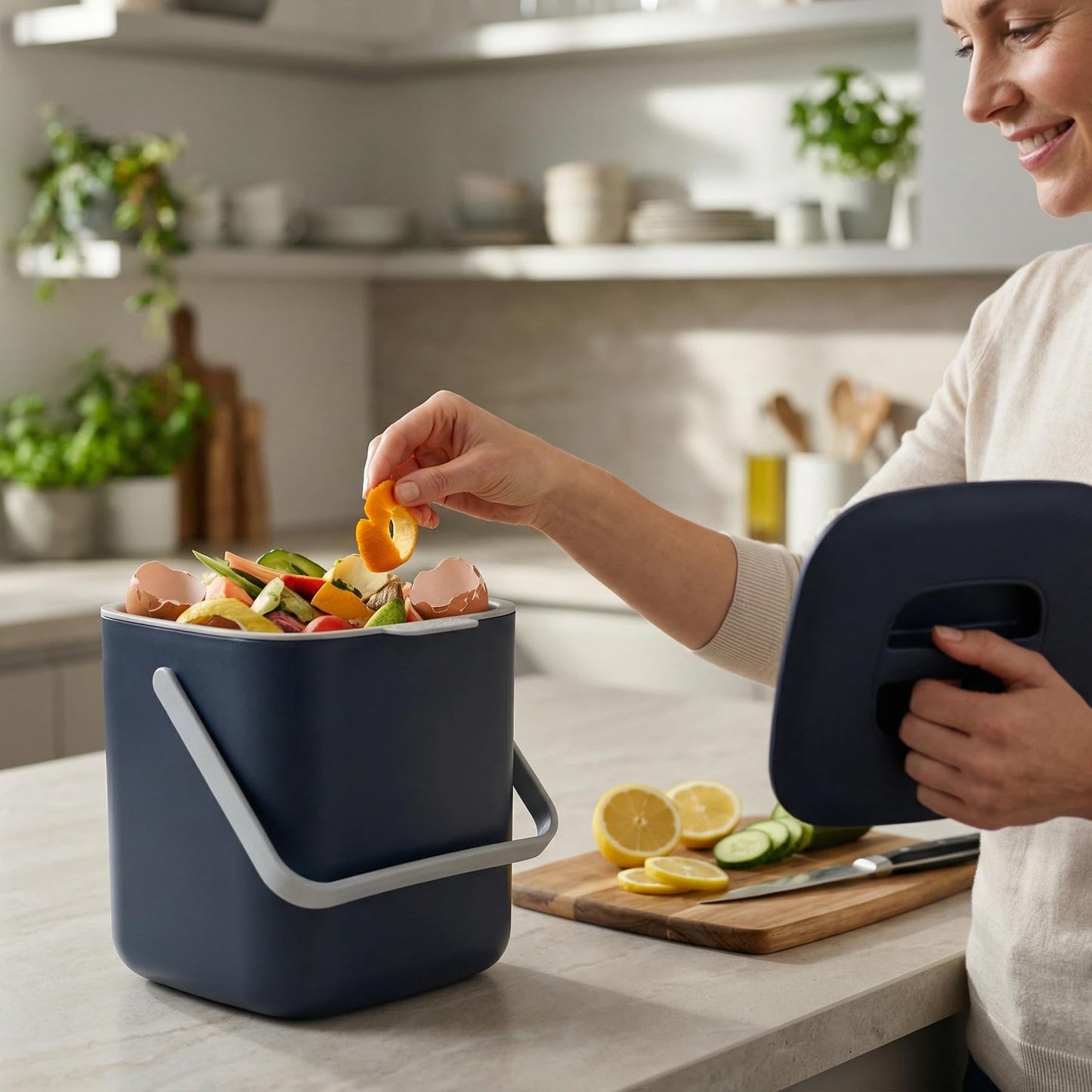 Compost Bin Kitchen, Sealed Countertop Compost Bin，No Filter Required, 0.7Gal Indoor Compost Bin