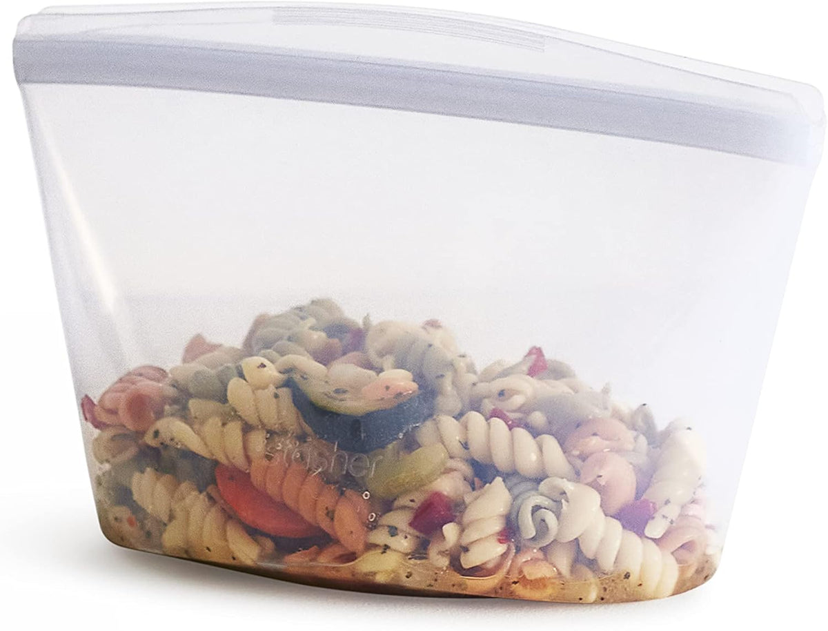 Stasher Premium Silicone Reusable Food Storage Bowl, 4-Cup, Clear, Microwave, Sous Vide