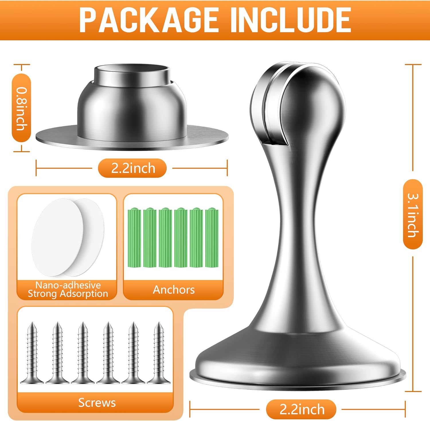 Crosize Magnetic Door Stoppers 4 Pack, Stainless Steel Door Catch for Wall and Floor Mounting, Door