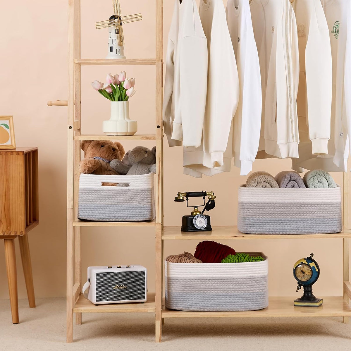 Large Storage Baskets for Shelves, Closet Organizers Bins for Clothes Blanket Towels, Baby Nursery