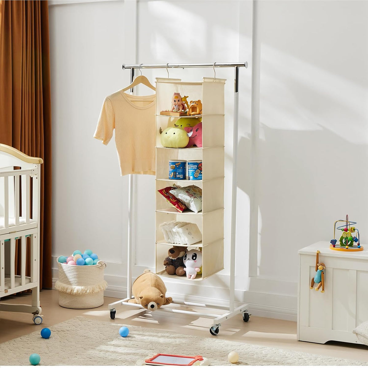 MAX Houser 6 Tier Shelf Hanging Closet Organizer, Cloth Hanging Shelf with 2 Sturdy Hooks for