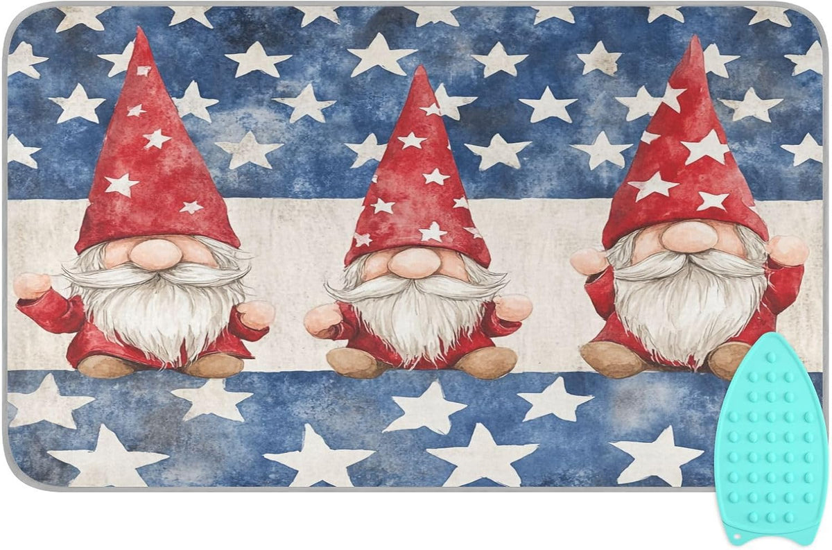 Three July 4th Gnomes Stars Ironing Mat for Table top Portable Ironing Pad Blanket for Washer Dryer