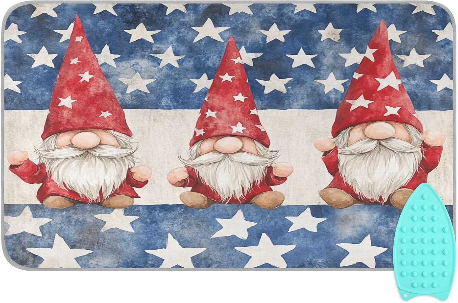 Three July 4th Gnomes Stars Ironing Mat for Table top Portable Ironing Pad Blanket for Washer Dryer