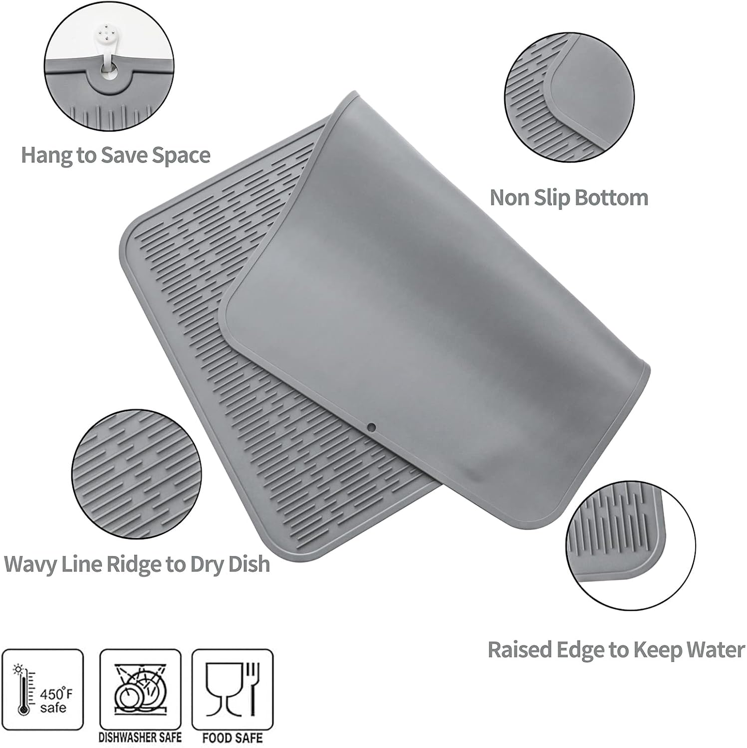 Silicone Dish Drying Mat for Multiple Usage,Easy clean,Eco-friendly,Heat-resistant Silicone Mat for