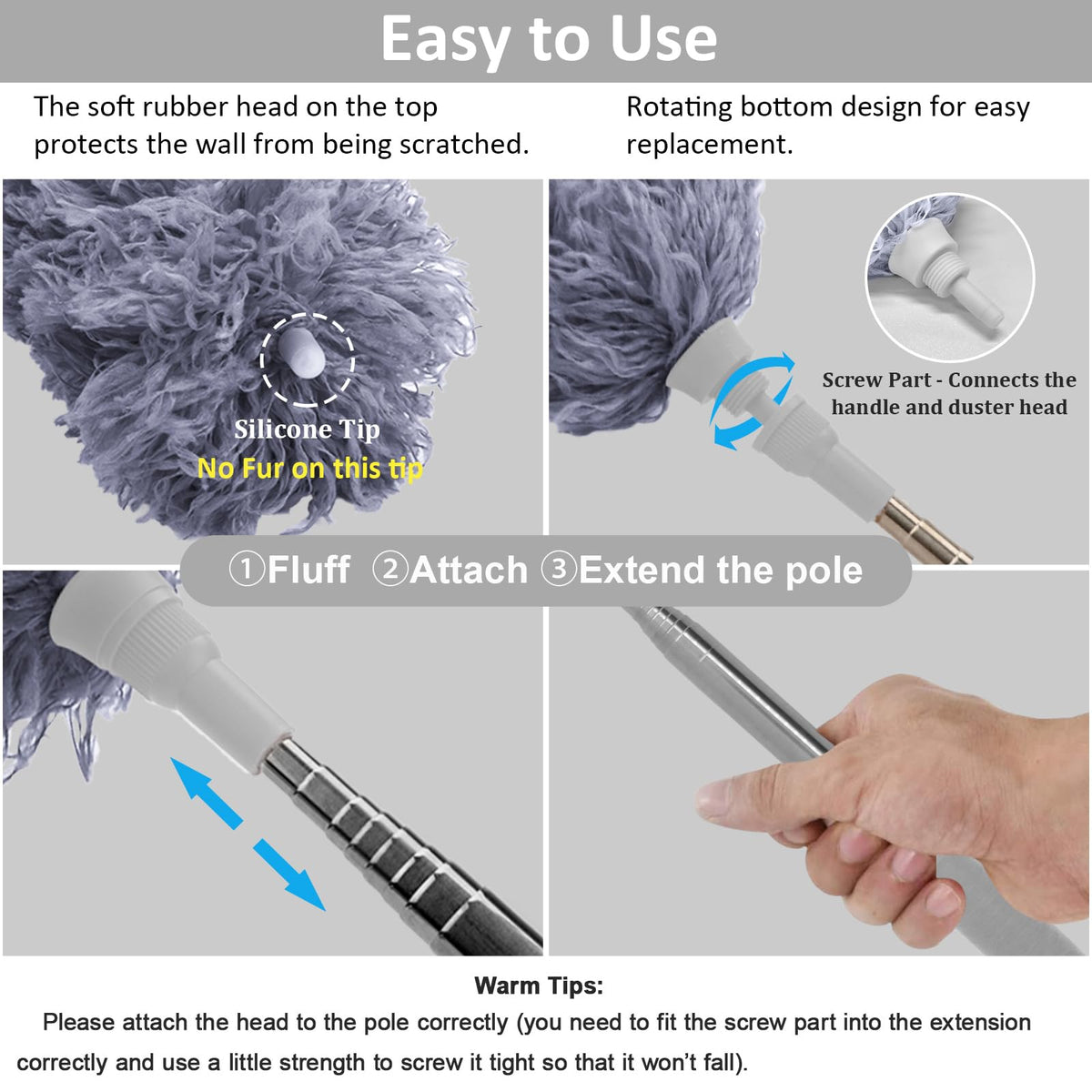 DELUX Microfiber Feather Duster Extendable Duster with 100 inches Extra Long Pole, Bendable Head &