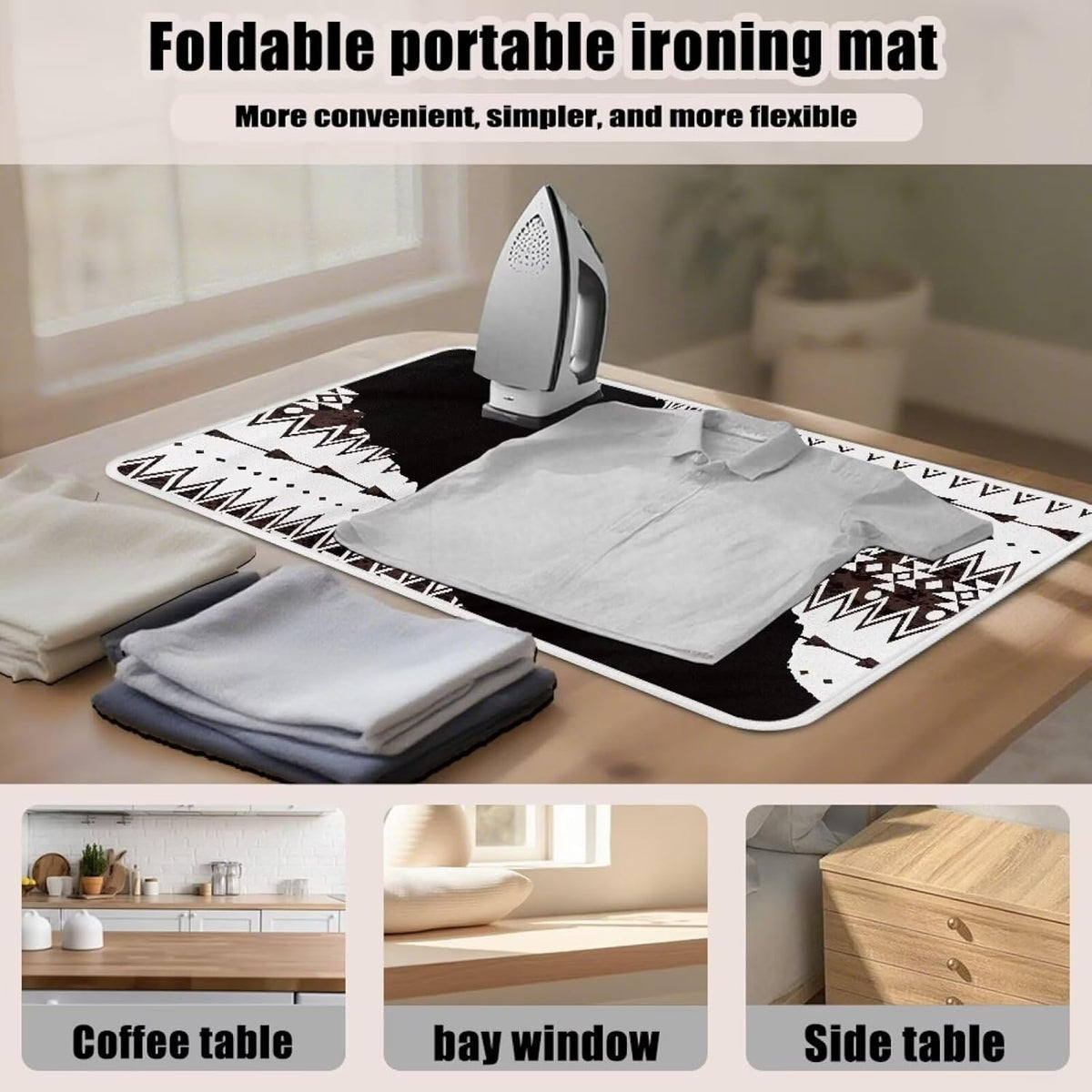 Aztec Print Ironing Mat Portable Ironing Pad Blanket for Table Top Heat Resistance Foldable