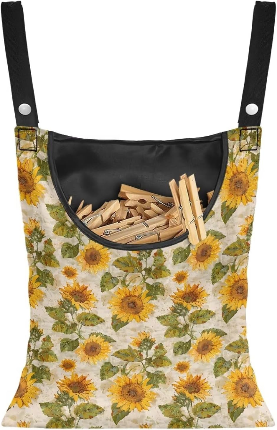 Sunflower Clothespin Organizer Bag with Hanging Hook Waterproof Clothes Pin Storage with Large
