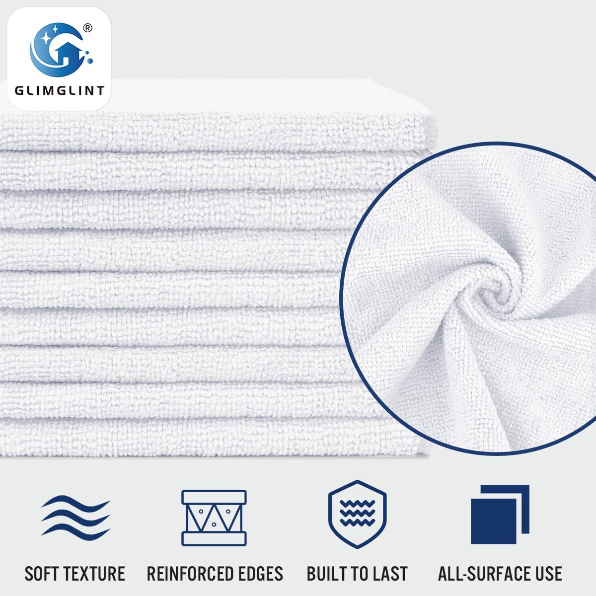 GLIMGLINT White Microfiber Cleaning Cloth, 150 Pack Microfiber Towels for Cars, Lint Free