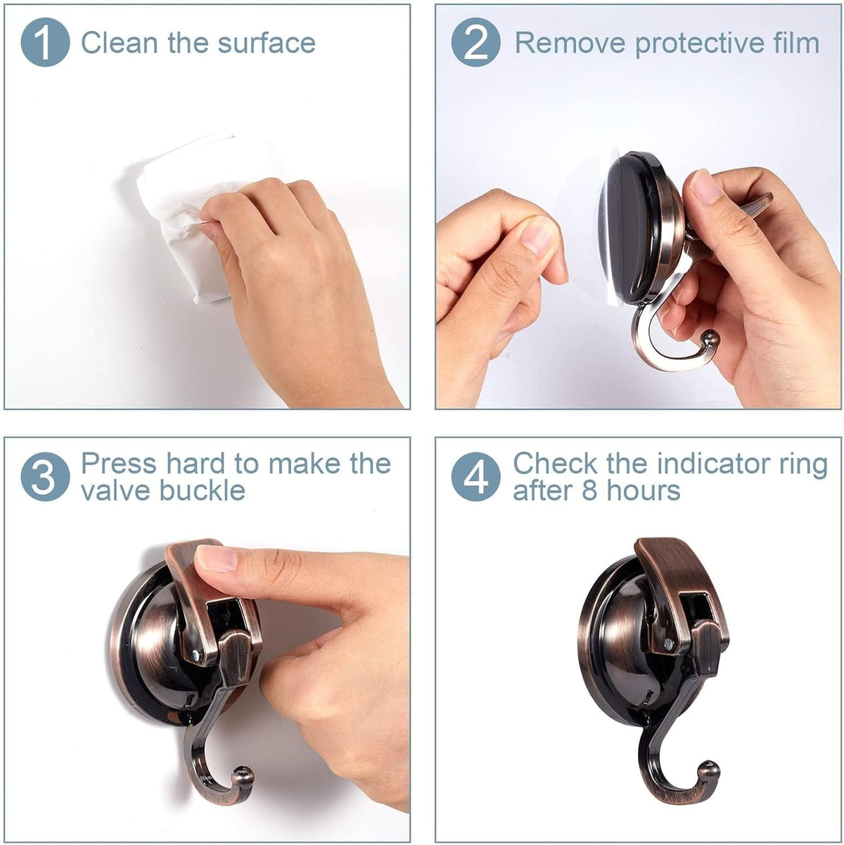 Suction Cup Hooks for Shower, Bathroom, Kitchen, Glass Door, Mirror, Tile – Loofah, Towel, Coat