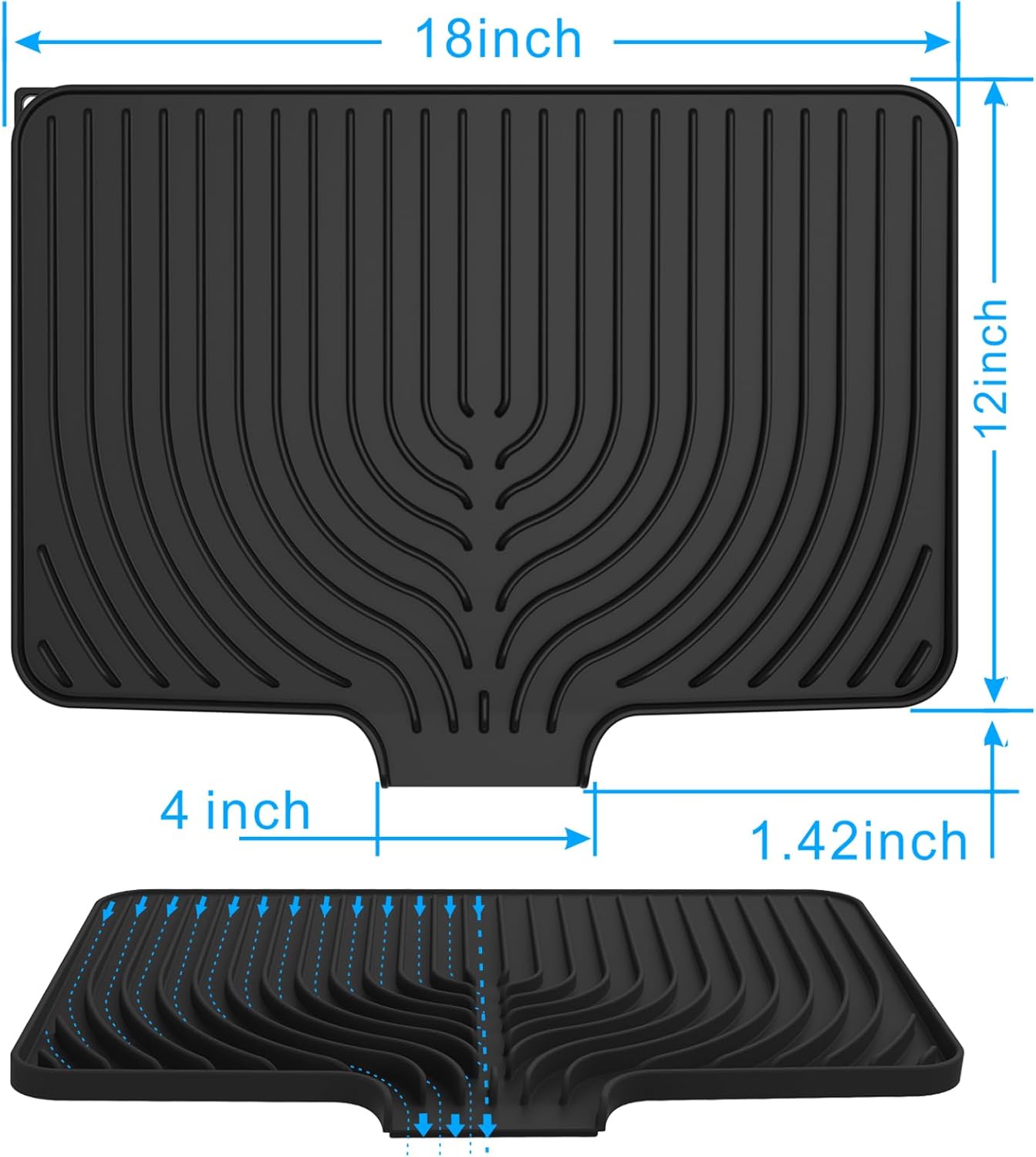 Dish Drying Matt for Kitchen Counter,18"×12"Silicone Dry Rack Mat with Built in Drain, Kitchen Dry