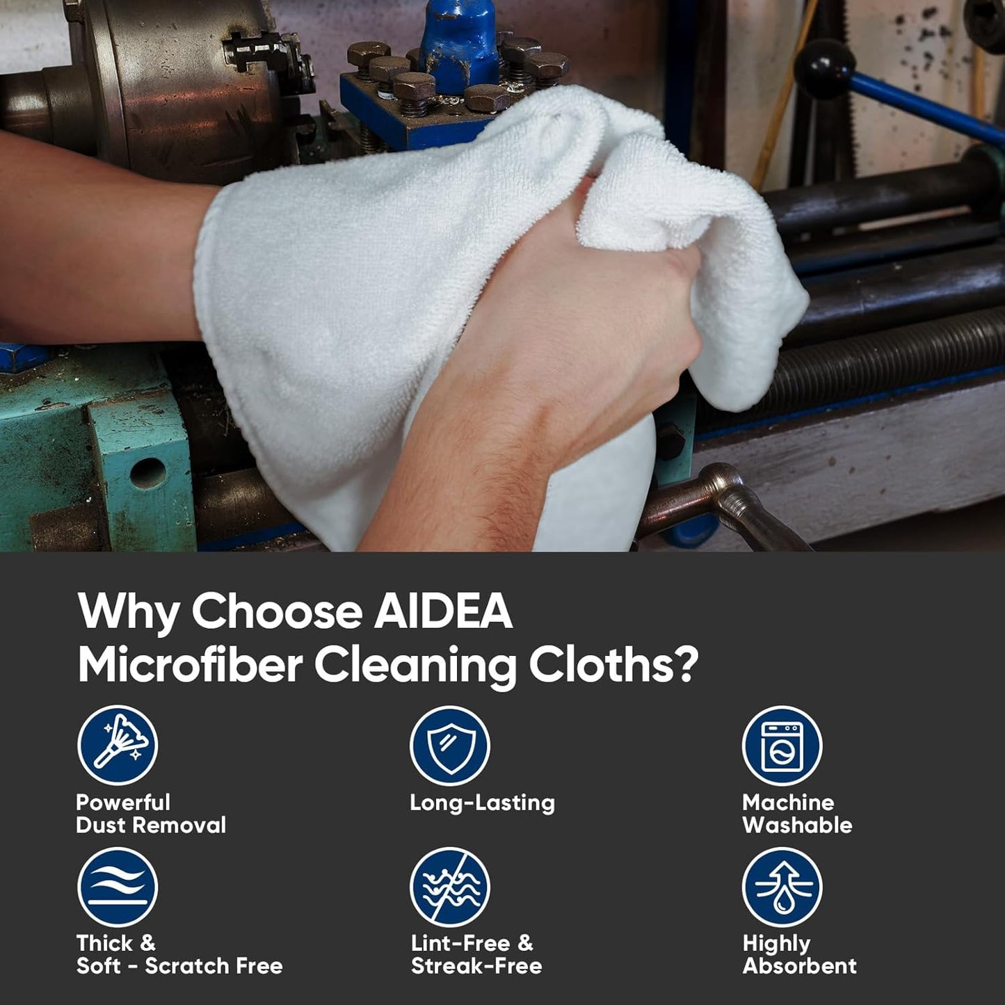 AIDEA Microfiber Cleaning Cloth White-100PK, Absorbent Cleaning Rags, Commercial Shop Rags