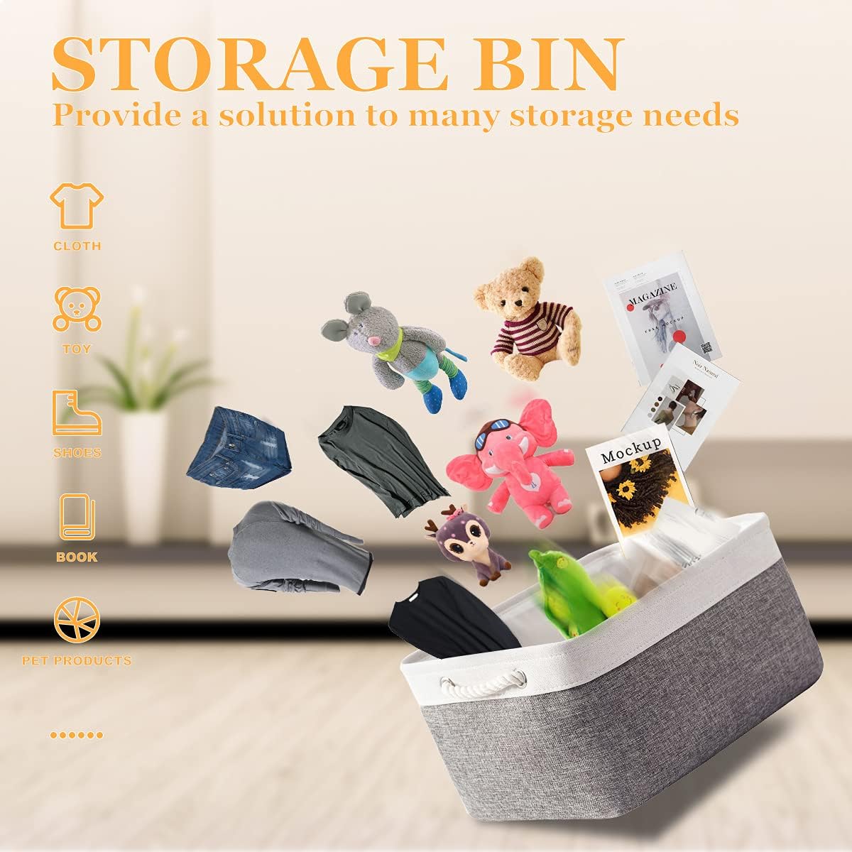 TheWarmHome Storage Basket for Organizing - 15.7x11.8x8.2 inch Large 3 Pack Collapsible Storage