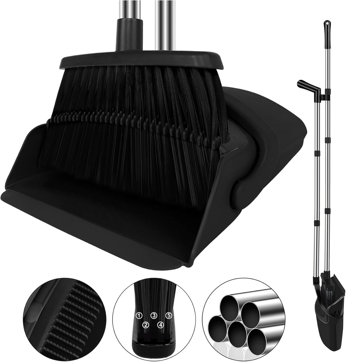 Broom and Dustpan Set, Household Broom with Dustpan Combo Set, 51" Long Handle, Dust Pan Set for