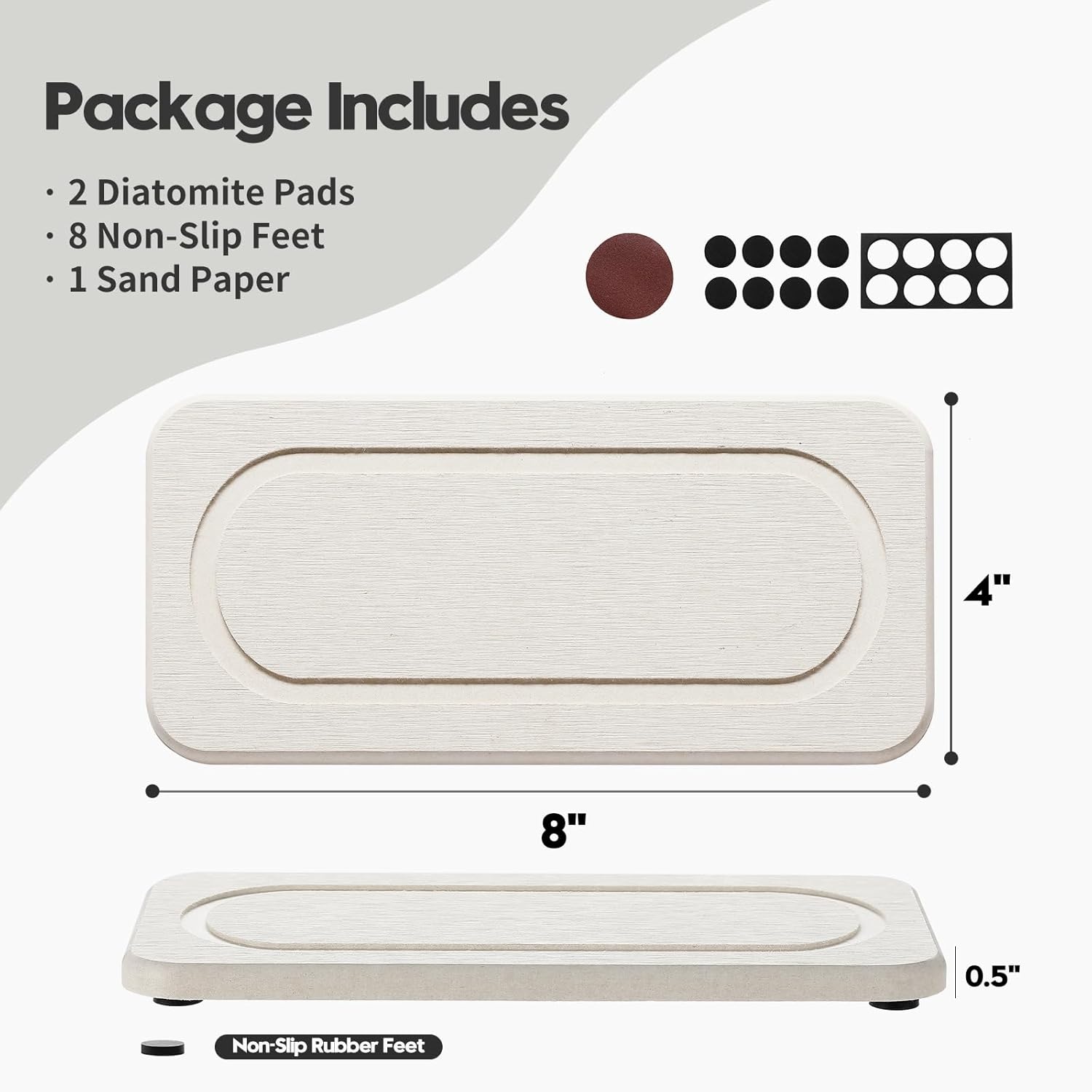 2Pack Diatomite Stone Sink Tray, Water Absorbing Faucet Mat for Kitchen & Bathroom Counter, Quick