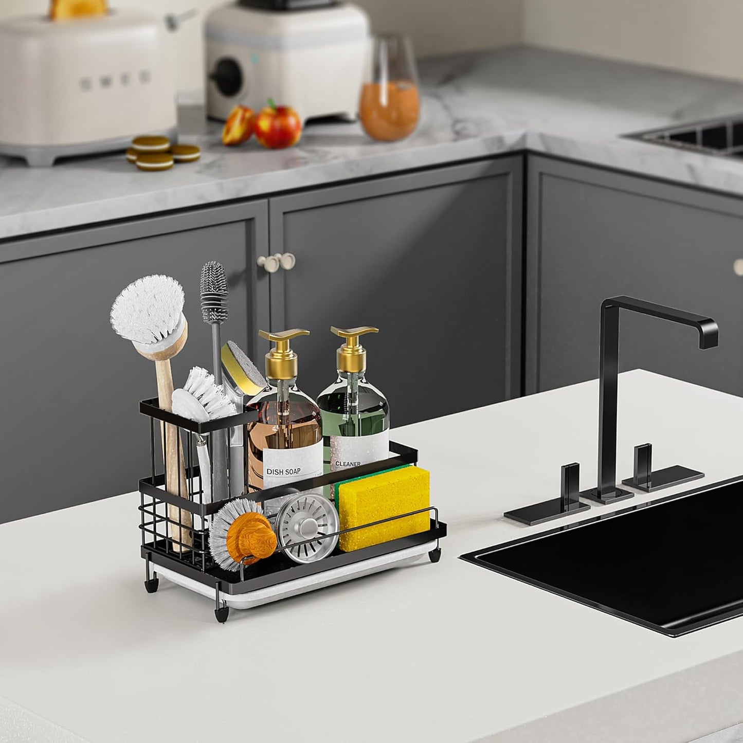 Cisily Large Capacity Kitchen Sink Caddy Organizer, Rustproof Non-Slip Sponge Holder With Dish