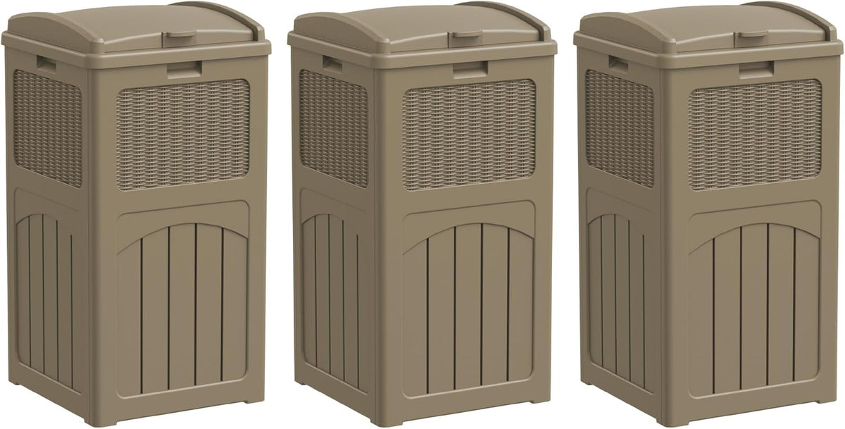 Greesum 33 Gallon Resin Outdoor Trash Can with Lid, Waterproof Resin Garbage Bin for Hideaway