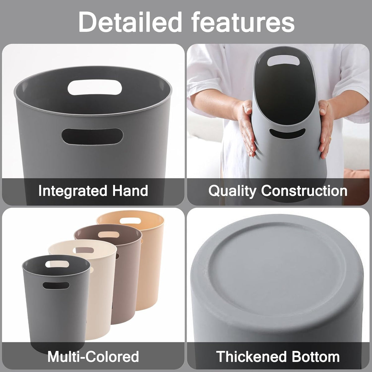 4 Pack Small Trash Can for Bathroom - 3 Gallon/12-Liter Wastebasket, Round Plastic Garbage