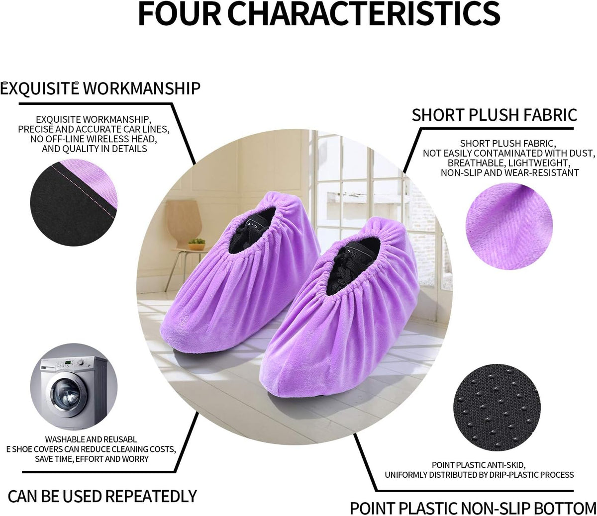 5 Pairs Reusable Non Slip Shoe Covers, Premium Soft Washable Thickened Boot Shoe Covers for