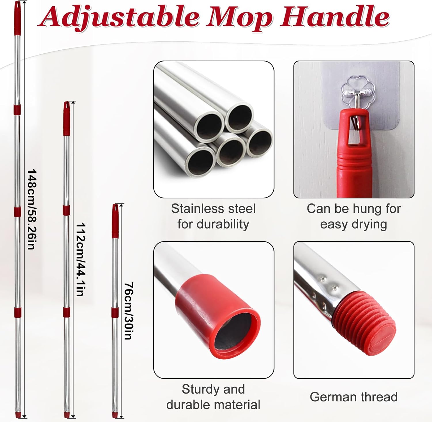 Spin Mop Handle,Mop Heads Replacements,Scrubber Mop Head and Mop Base Combo Set Compatible with