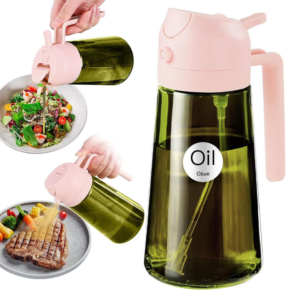 YARRAMATE 16oz/470ml Light-Blocking Dark Oil Sprayer for Cooking, 2 in 1 Olive Oil Dispenser Bottle