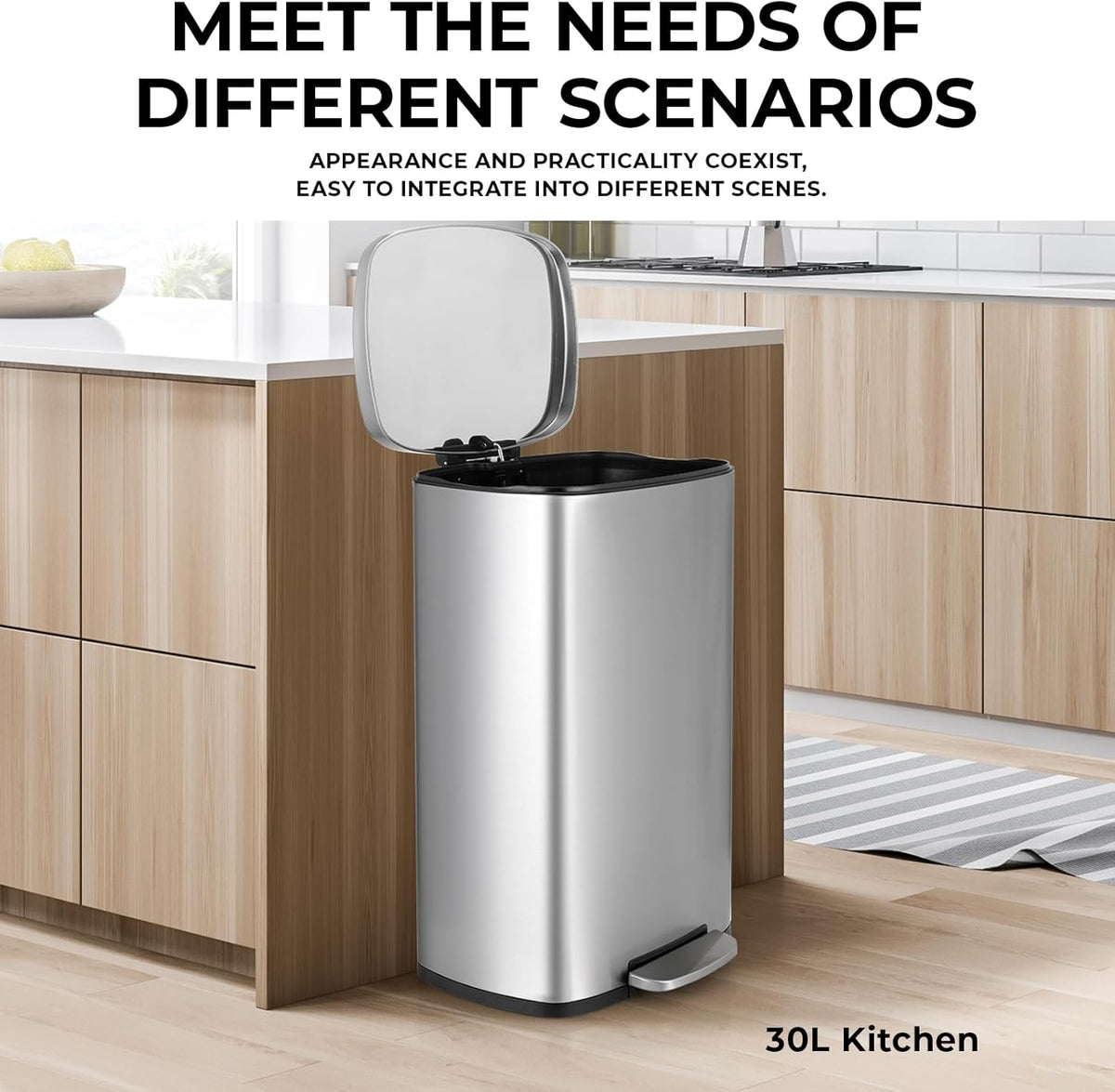 13.2 Gal Kitchen Trash Can, 50L Recycling or Garbage Bin, Brushed Stainless Steel Waste Basket