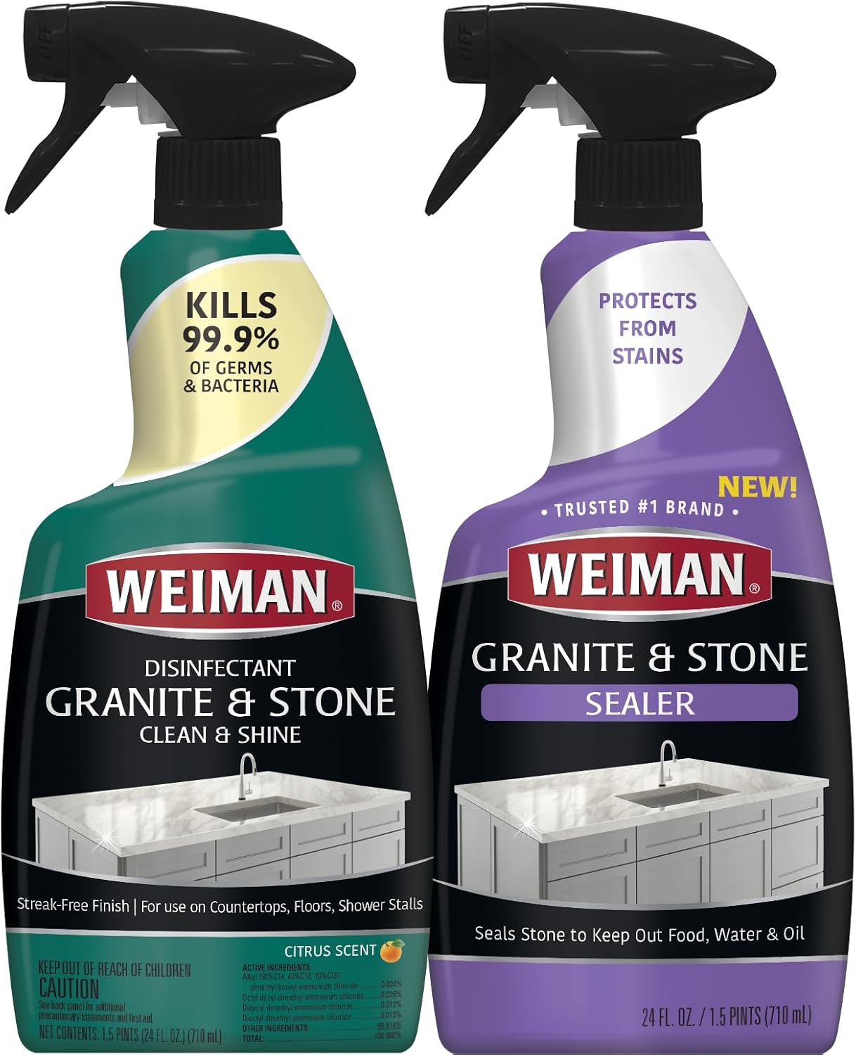 Weiman Disinfecting Granite & Stone Daily Cleaner and Sealer Kit - For Granite, Marble, Quartz