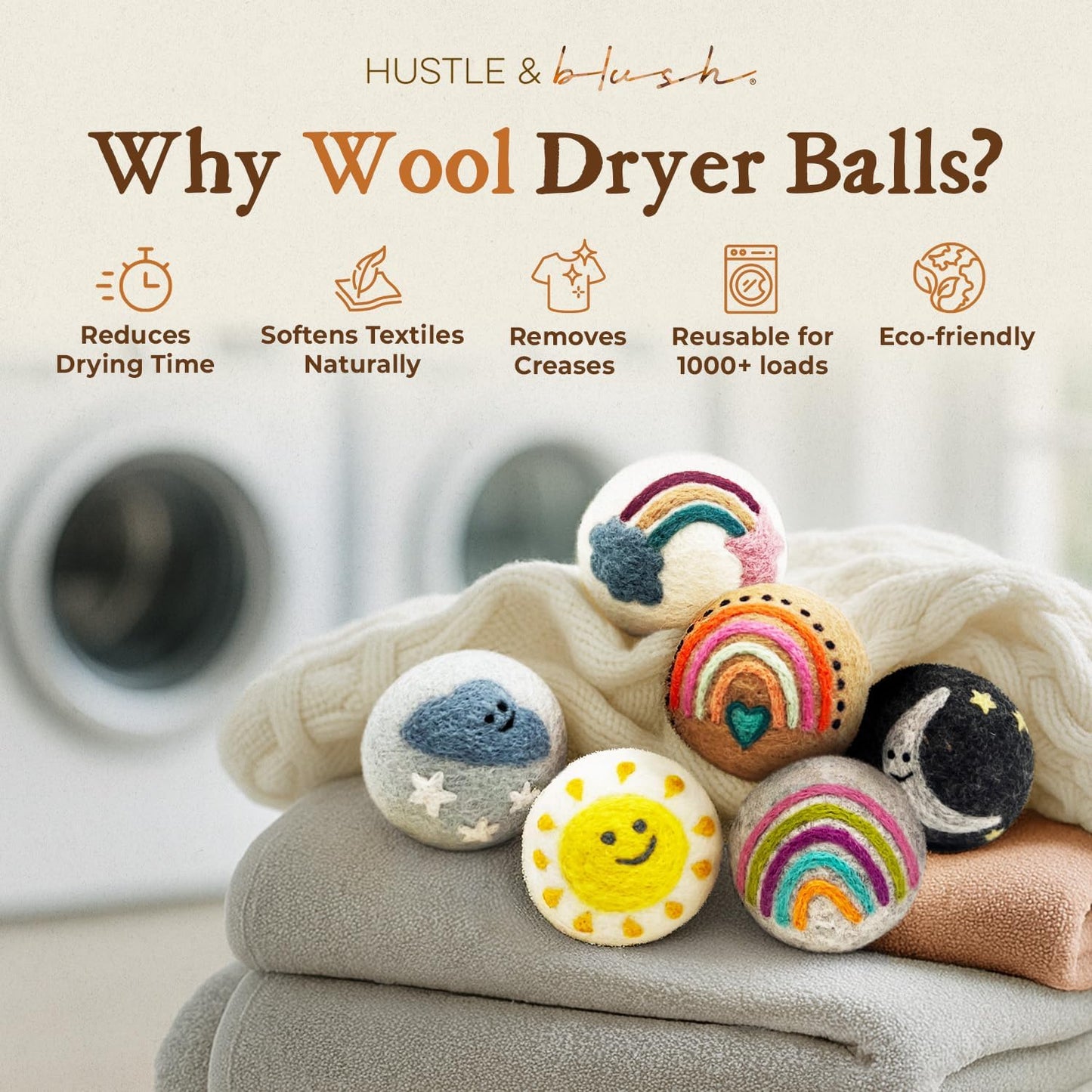 Fluff Ewes Wool Dryer Balls 6 Pack Premium New Zealand Wool Laundry Balls for Dryer, No Static