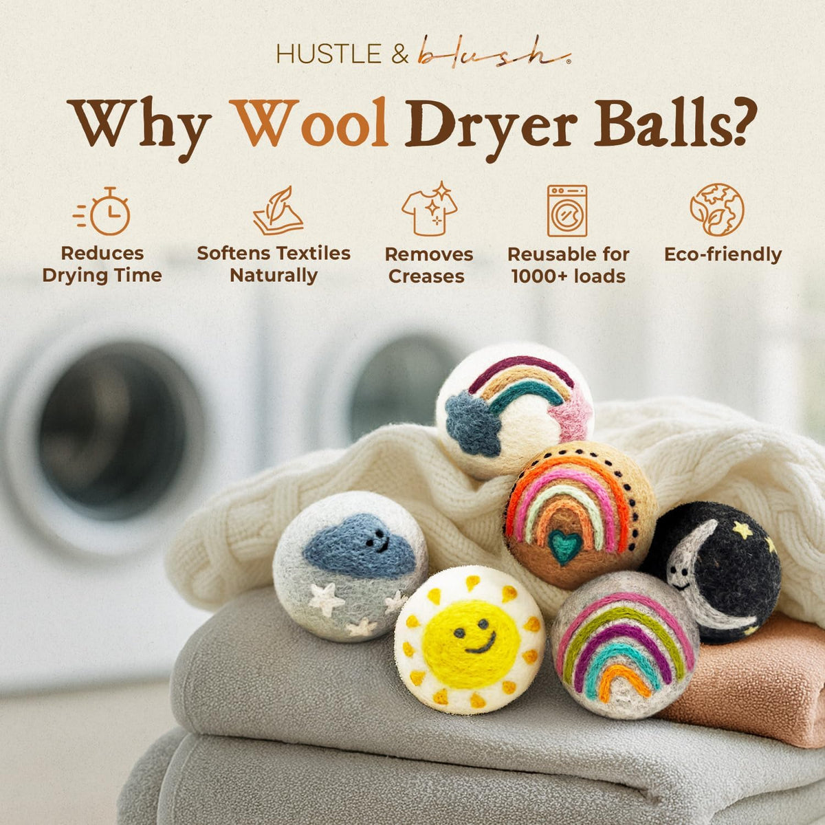 Fluff Ewes Wool Dryer Balls 6 Pack Premium New Zealand Wool Laundry Balls for Dryer, No Static