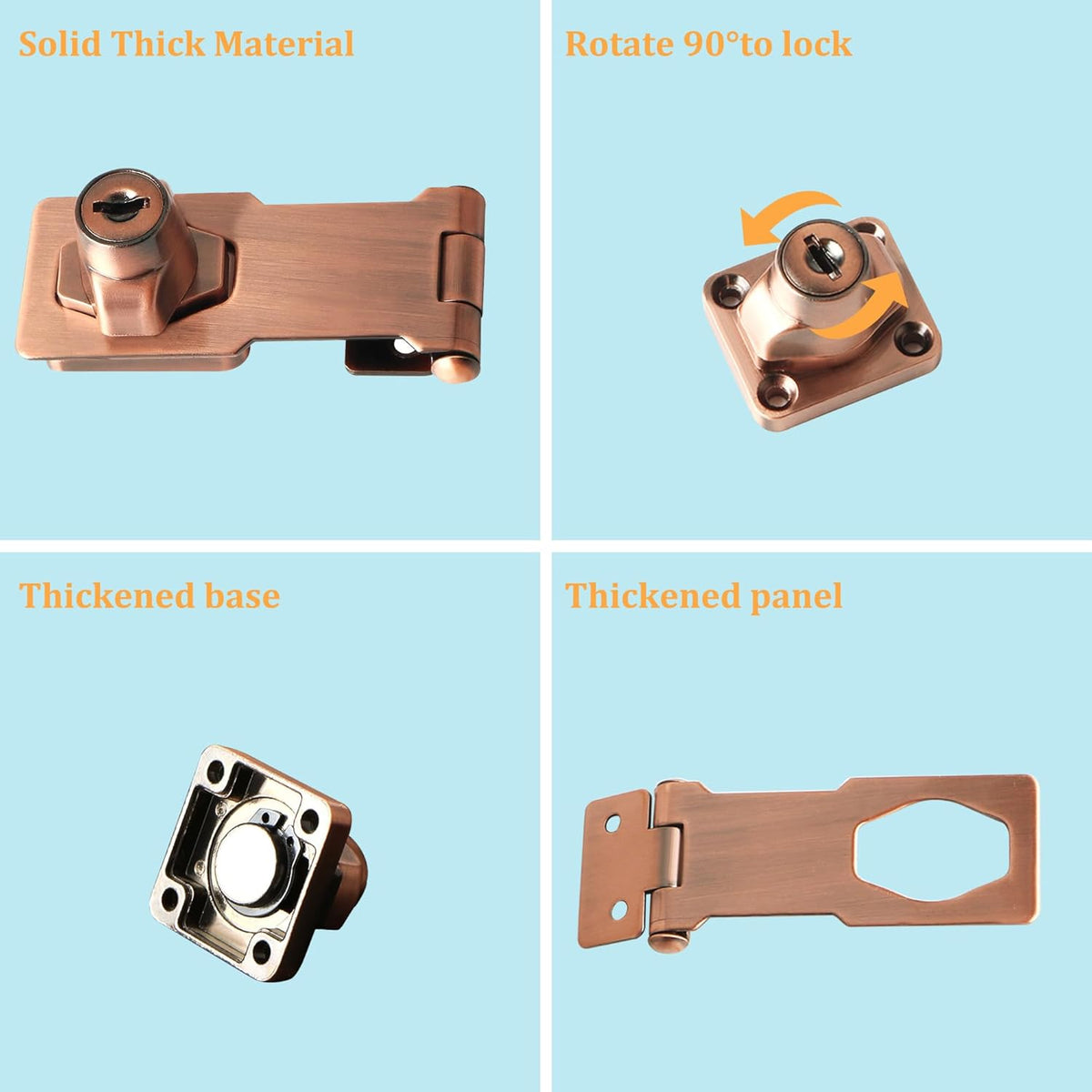 Alise Keyed Hasp Lock,3 Inch Safety Packlock Clasp Hasp Lock Latch with Lock,Door Hinge Lock with