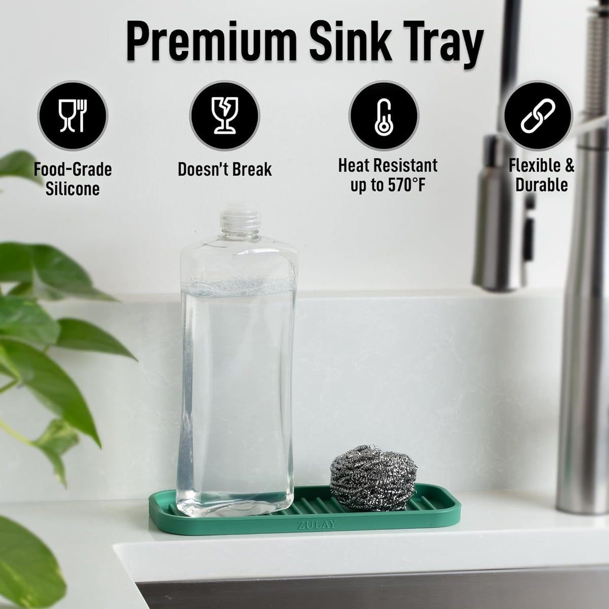 Zulay Kitchen (9x3.5) Silicone Sponge Holder for Kitchen Sink - Flexible Multipurpose Soap Tray