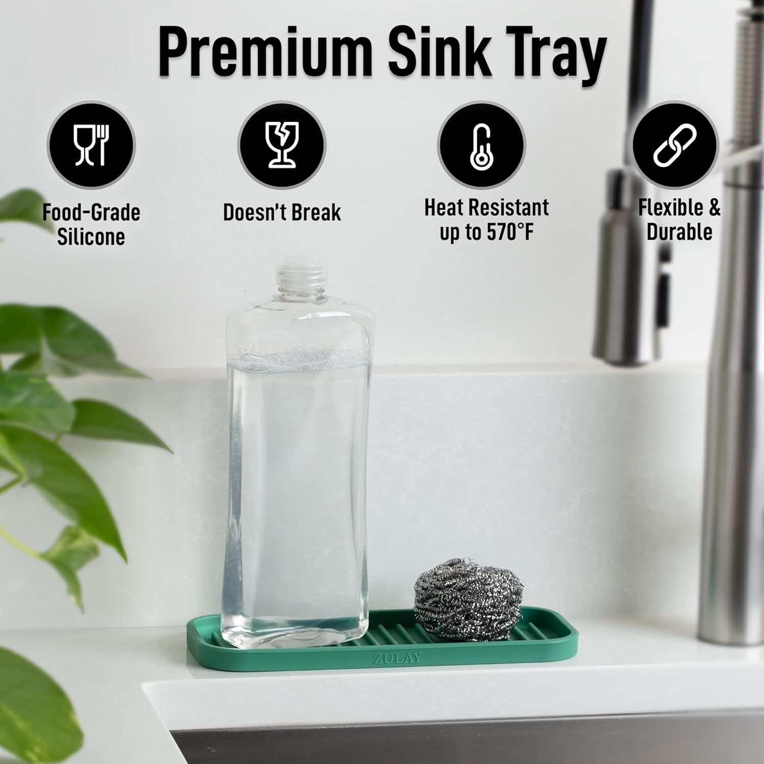 Zulay Kitchen (9x3.5) Silicone Sponge Holder for Kitchen Sink - Flexible Multipurpose Soap Tray