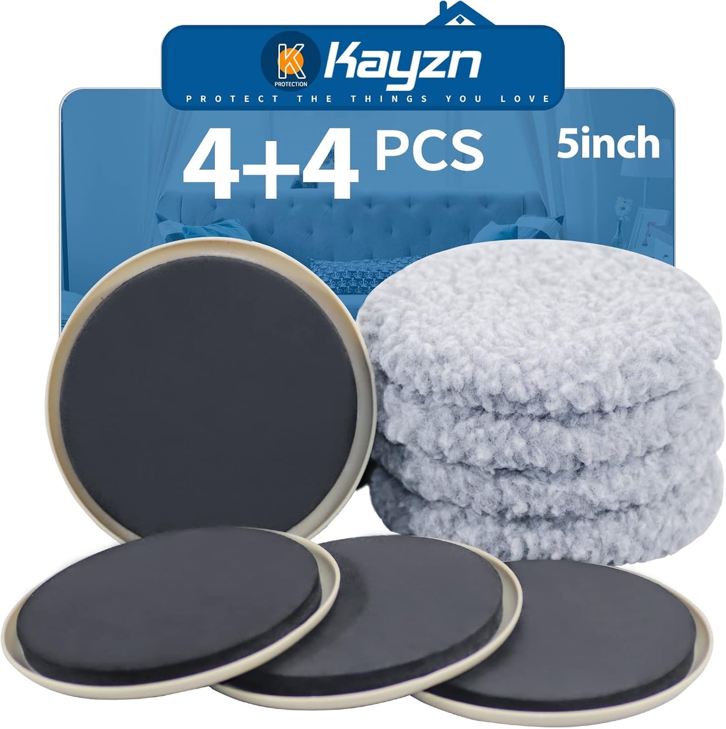 Furniture Sliders Multi-Surface 2-in-1 Reusable Moving Pads for All Floor Types - 4 Pack 5" Carpet