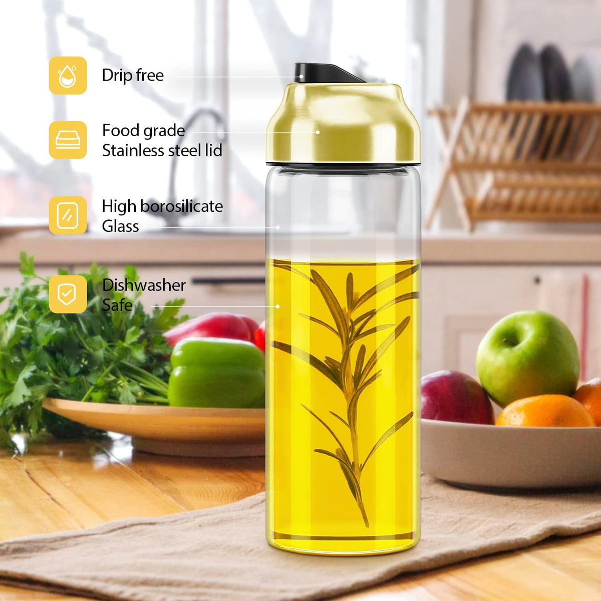 Aelga Gold Oil Dispenser - Gold Kitchen Accessories-Oil Dispenser Bottle for Kitchen with Stainless