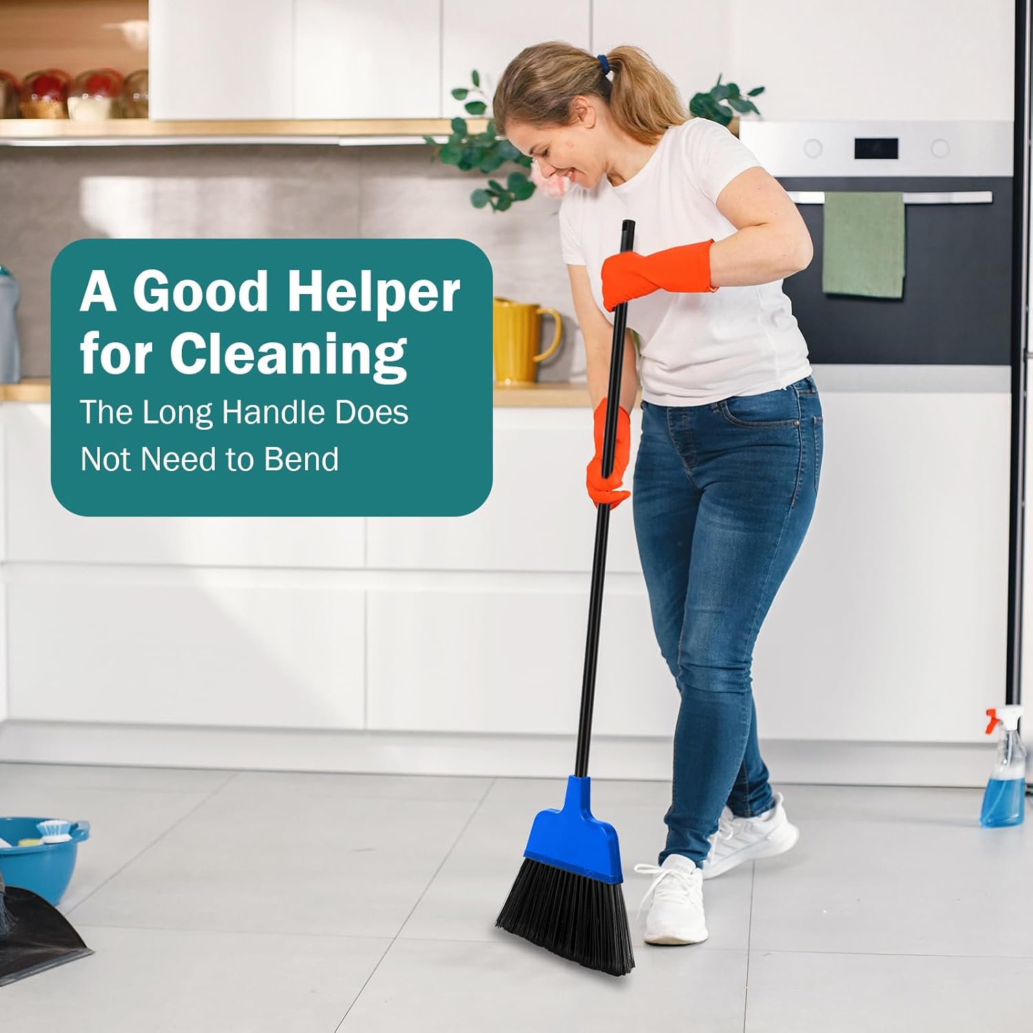 8 Pcs Outdoor Broom for Floor Cleaning 54 Inch Commercial Heavy Duty Broom Long Handle Kitchen