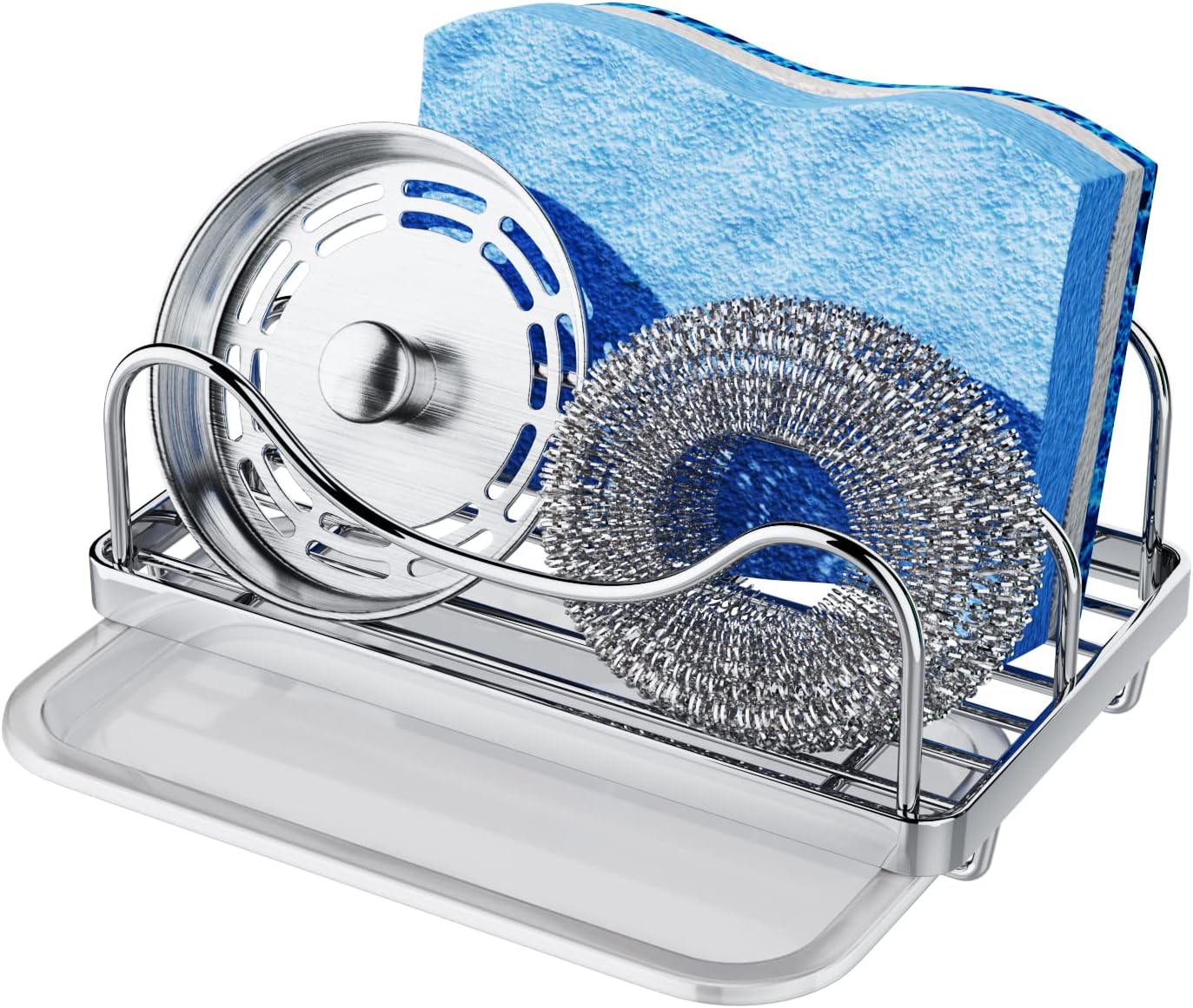Consumest Sponge Holder for Kitchen Sink - Movable Sink Caddy for Countertop Organizer, 304