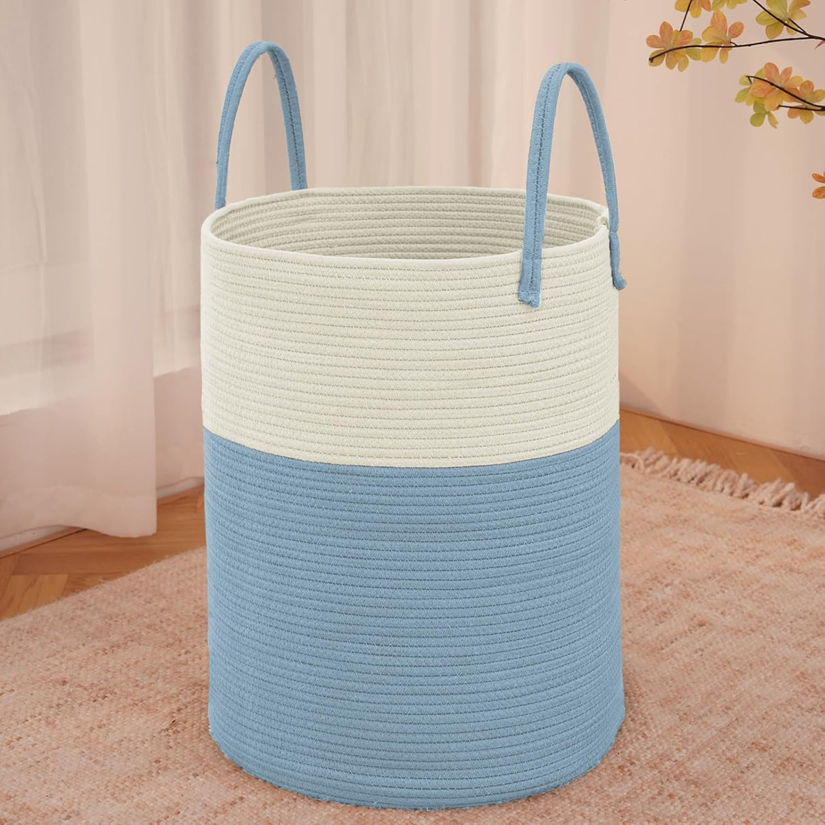 Large Woven Laundry Basket Hamper,100L Cotton Rope Storage Bin for Blankets,Toys and