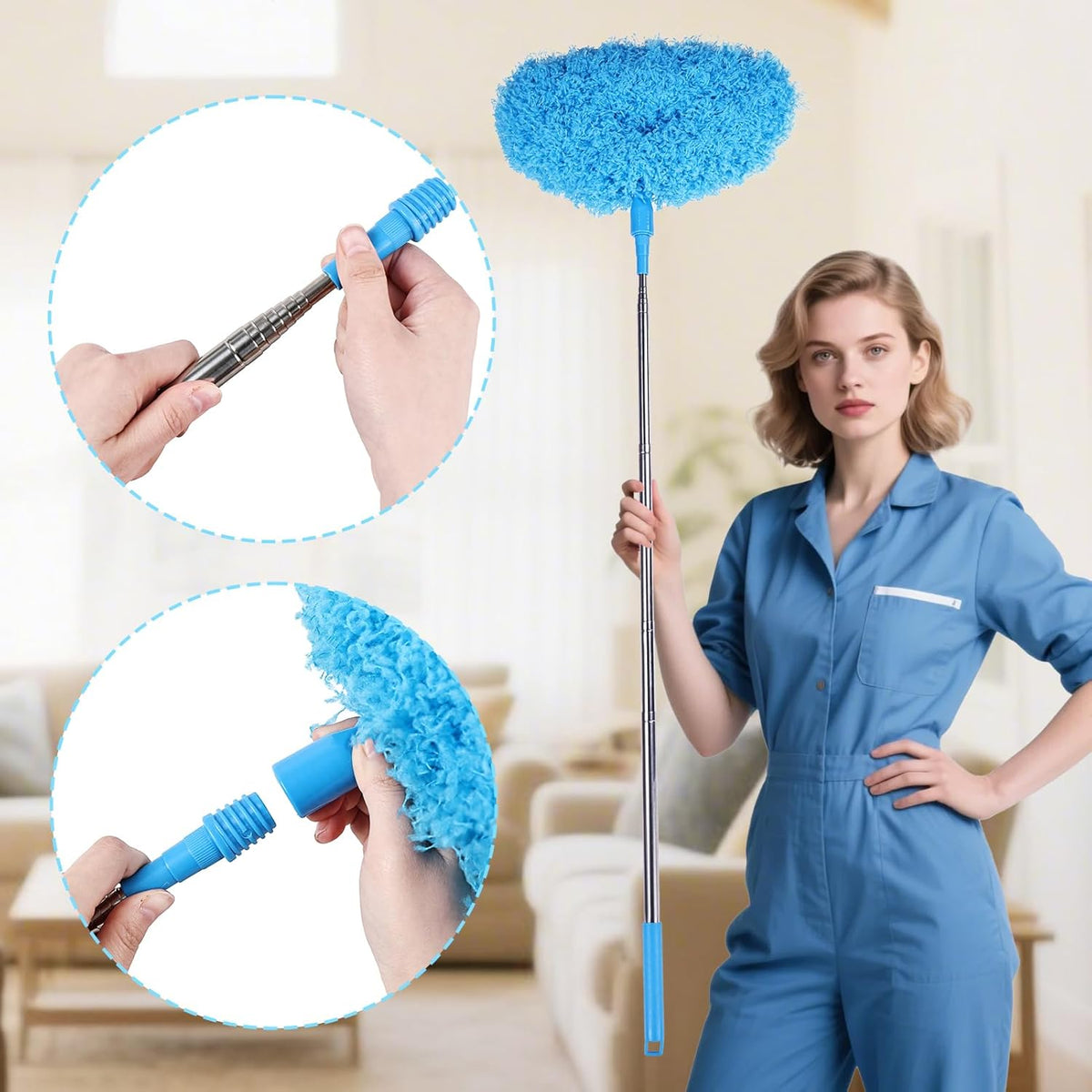 Ceiling Fan Cleaner Duster Reusable Microfiber Removable Extendable Duster with 95" Telescoping