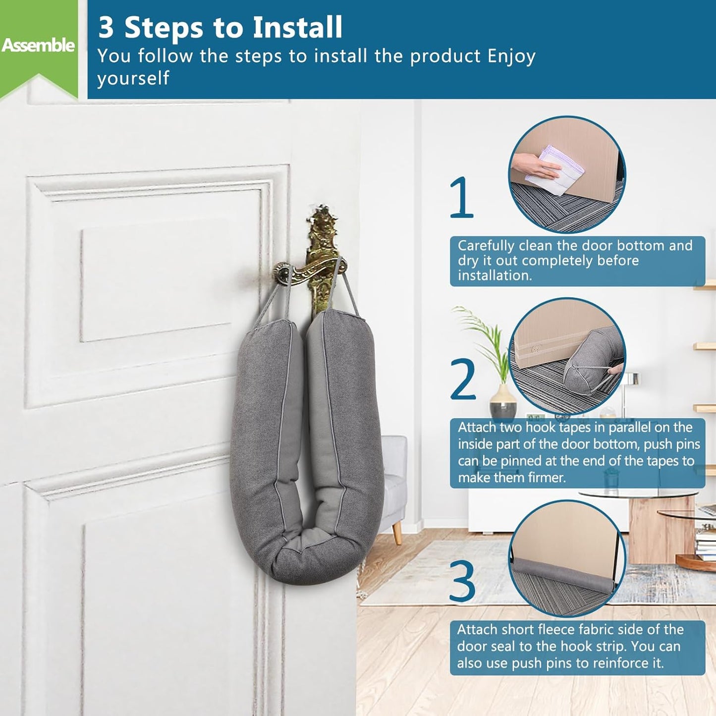 Triangular Under Door Draft Stopper 38 inch Heavy Duty Door Draft Blocker Bottom Door Seal Noise