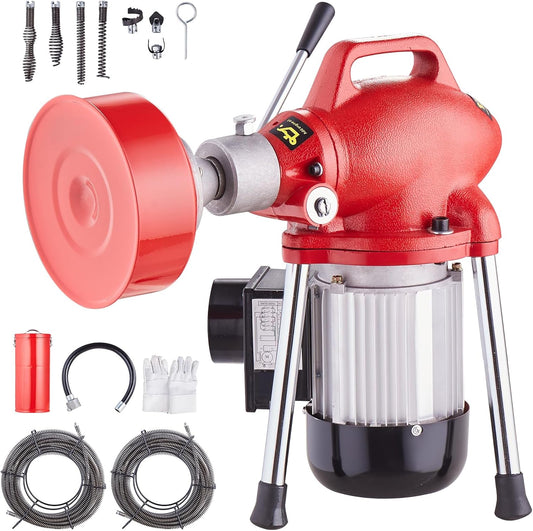 VEVOR Drain Cleaner Machine 120FT x 5/8 Inch, 370W Electric Sewer Snake Auger with 2 Sectional
