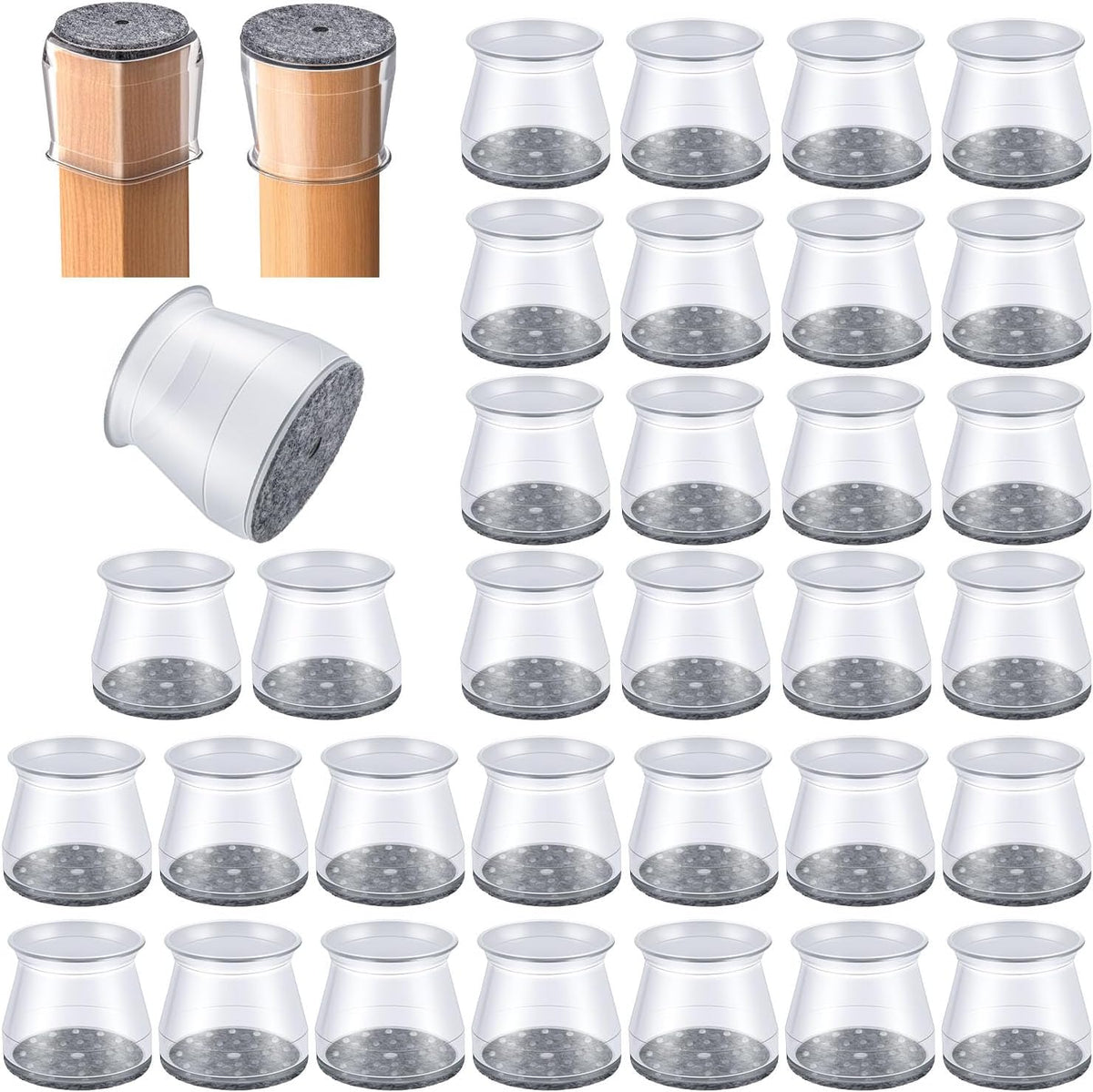 32 Pcs Chair Leg Protectors for Hardwood Floors, Silicone Felt Furniture Leg Cover Pad for