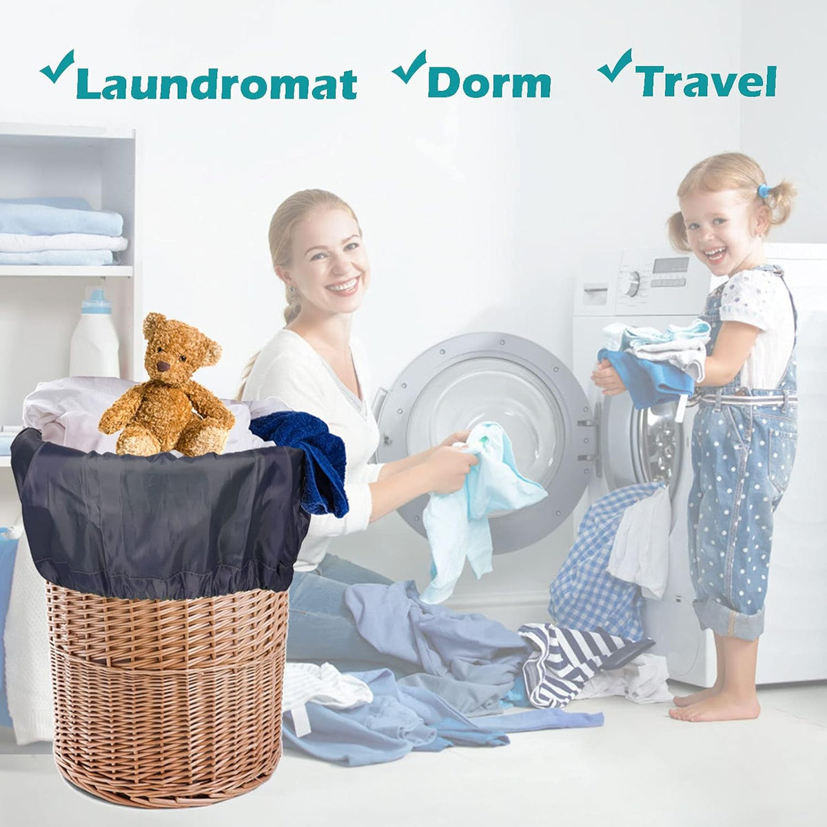 Heavy Duty Laundry Bag 2 Pack XL Nylon Laundry Bags with Straps, Washable Large Dirty Clothes