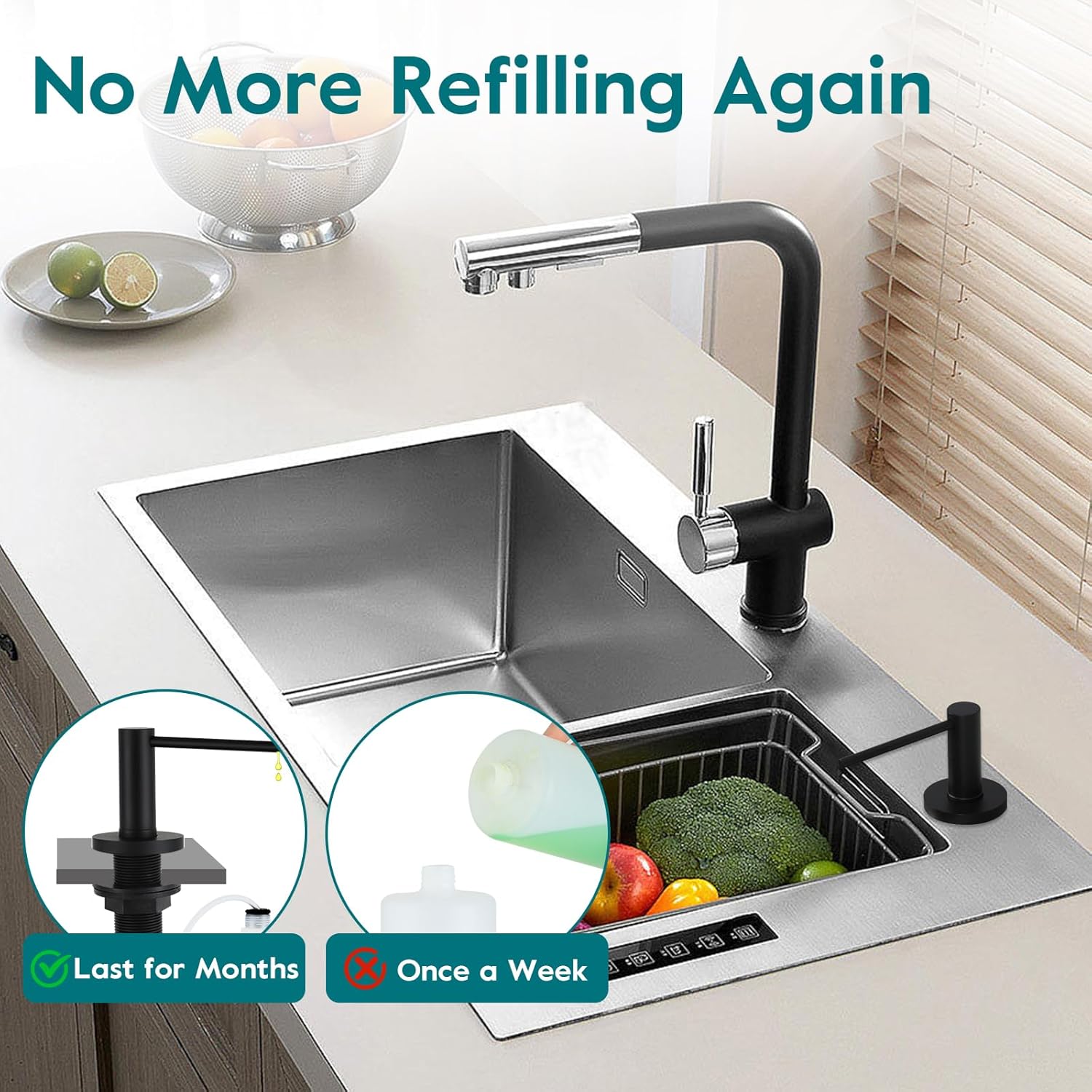 Gappo Upgraded Matte Black Soap Dispenser for Kitchen Sink, Stainless Steel Countertop Pump, Built