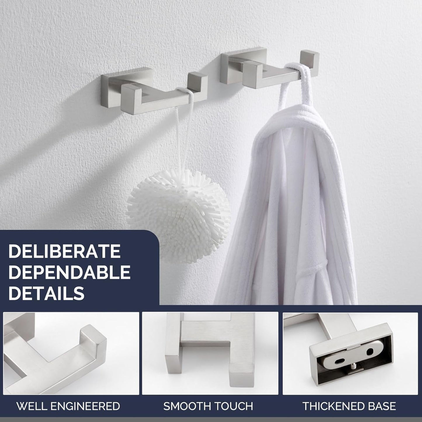 Angle Simple Bathroom Double Hook 2 PCS, SUS304 Stainless Steel Hand Towel Holder, Bath Towel