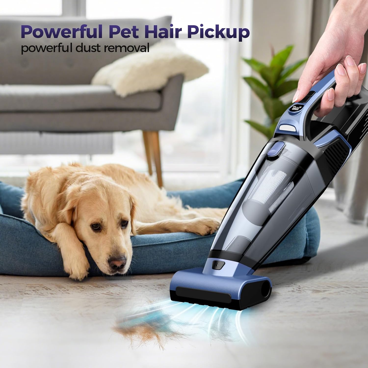 Pet Hair Handheld Vacuum Cordless: 20000PA High Power Car Vacuum with Motorized Brush and LED