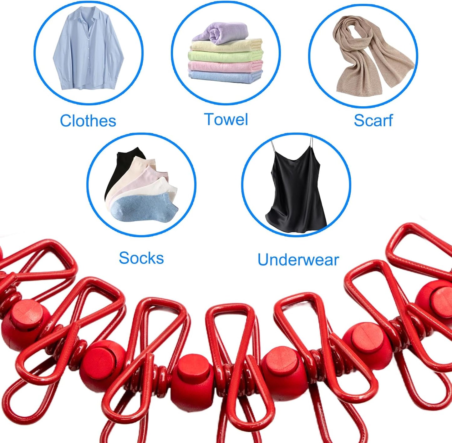 2 Pack Camping Clothesline Portable 12 Clothespins, Red Camping Accessories Travel Clothesline for