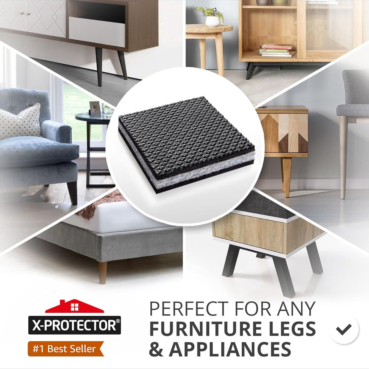 Non Slip Furniture Pads X-PROTECTOR - 8 PCS 4" - Premium Furniture Grippers! Rubber Feet Hardwood